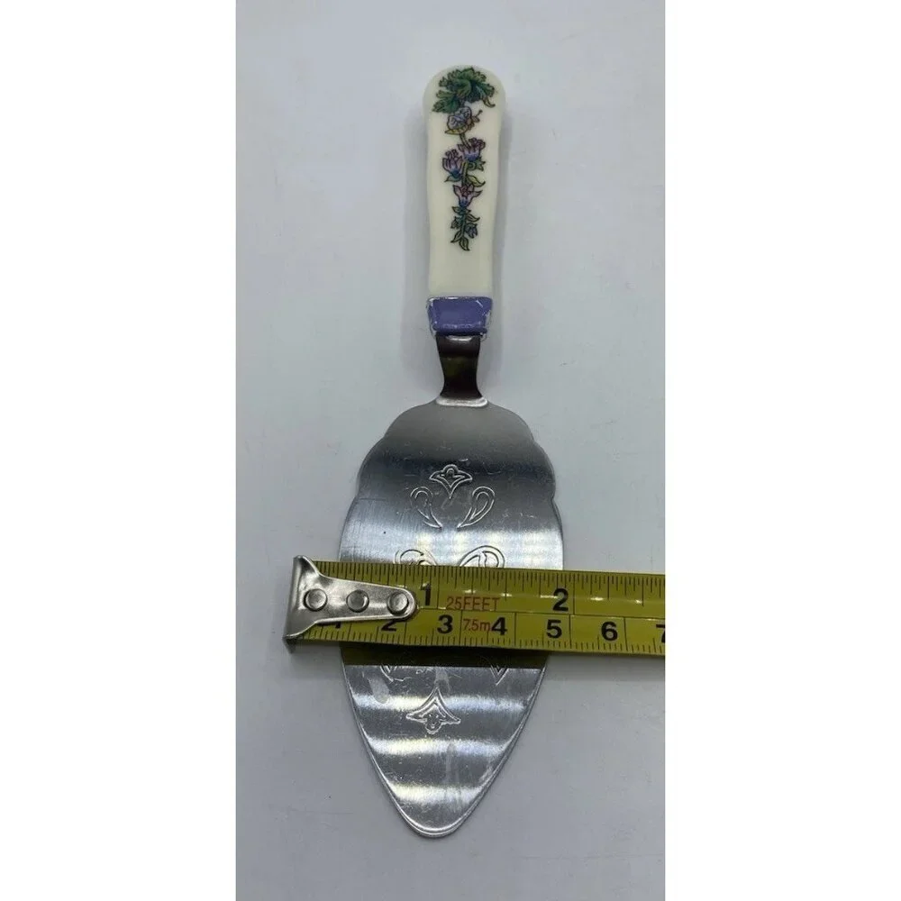 Vintage Pie Cake Knife Etched Design Blade Floral Print Handle Cottagecore 6.5 